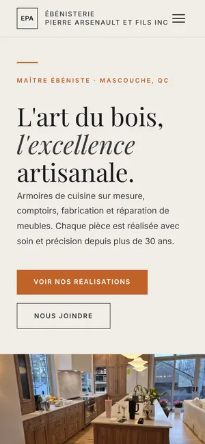 Accueil du site ebenisteriebachar.ca sur téléphone